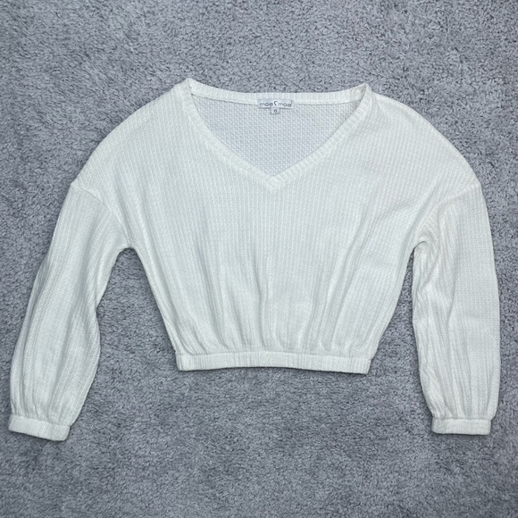 Moa Moa top Womens XS Waffle Knit V-Neck Long Sleeve Layering Warm Comfy Soft - Picture 1 of 5